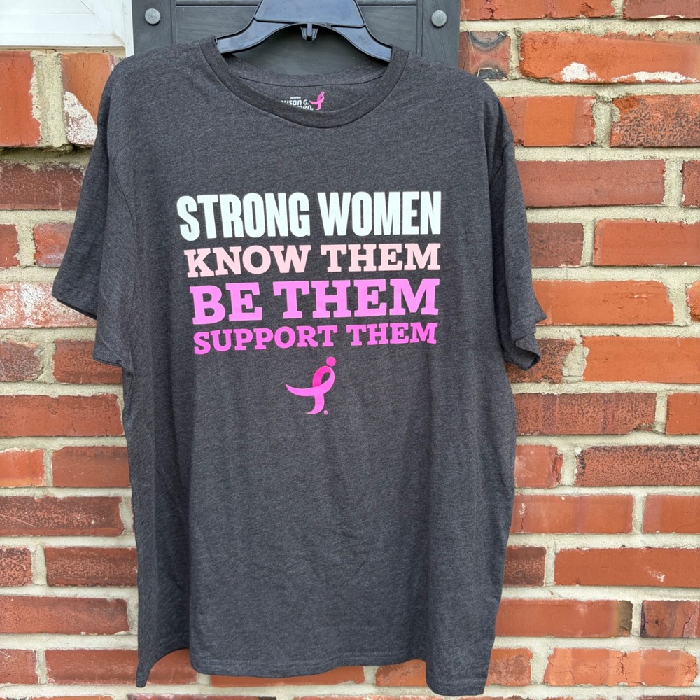 Susan G Komen Strong Women Breast Cancer Awareness Tee Heather Charcoal XL NWT